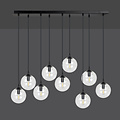 Glostrup 9 vallende bollen van 14cm voor boven tafel transparant met E14 lampen