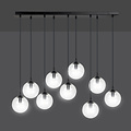Glostrup 9 vallende bollen van 14cm voor boven tafel transparant met E14 lampen