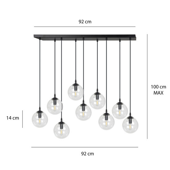 Emibig Emibig Glostrup 9 bolas colgantes de 14 cm para encima de la mesa, transparentes con lámparas E14 - Crea un ambiente acogedor en tu hogar