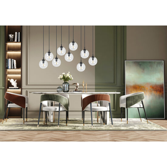 Glostrup 9 fallende Kugeln von 14 cm für über dem Tisch, transparent mit E14-Lampen