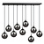 Glostrup black 9 lamp hanging lamp with smoked glass for E14 lamps