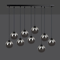 Glostrup black 9 lamp hanging lamp with smoked glass for E14 lamps
