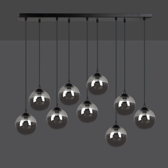 Glostrup black 9 lamp hanging lamp with smoked glass for E14 lamps