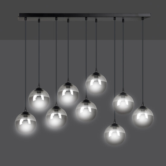Lámpara colgante Glostrup de 9 lámparas negra con cristal ahumado para lámparas E14