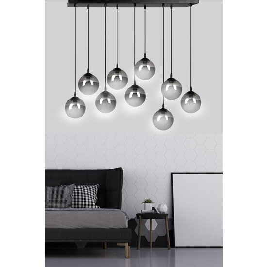 Lámpara colgante Glostrup de 9 lámparas negra con cristal ahumado para lámparas E14