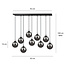 Glostrup black 9 lamp hanging lamp with smoked glass for E14 lamps