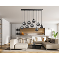 Glostrup black 9 lamp hanging lamp with smoked glass for E14 lamps