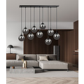 Glostrup zwarte 9 lamp hanglamp met gerookt glas voor E14 lampen