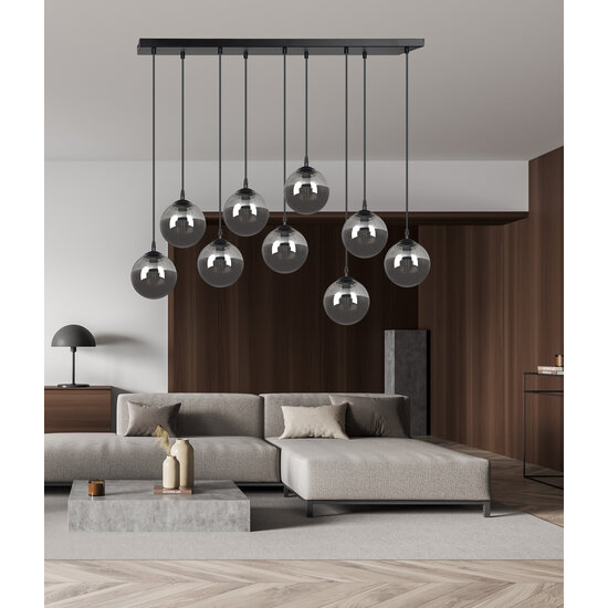 Glostrup black 9 lamp hanging lamp with smoked glass for E14 lamps