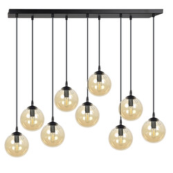 Suspension large noire 9 lampes avec verre amber pour lampes E14