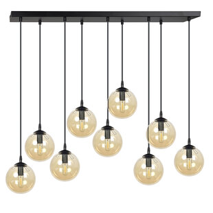 Glostrup breite schwarze Hängelampe mit 9 Lampen und bernsteinfarbenem Glas für E14-Lampen