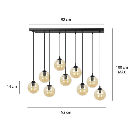 Emibig Emibig Suspension large noire 9 lampes avec verre amber pour lampes E14 - Éclairage idéal pour chaque espace