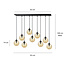 Glostrup wide black 9 lamp hanging lamp with amber colored glass for E14 lamps