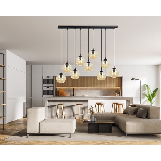 Emibig Emibig Glostrup wide black 9 lamp hanging lamp with amber colored glass for E14 lamps - Ideal lighting for any space