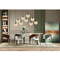 Glostrup brede zwarte 9 lamp hanglamp met amber gekleurd glas voor E14 lampen
