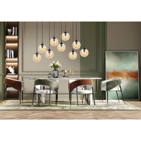 Glostrup breite schwarze Hängelampe mit 9 Lampen und bernsteinfarbenem Glas für E14-Lampen