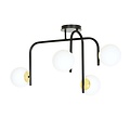 Emibig Emibig Lámpara de techo especial Tampere negra y dorada con brazos curvados y 4x E14 en una esfera blanca - Iluminación ideal para interiores modernos
