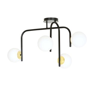 Tampere special black and gold ceiling lamp with curved arms and 4x E14 in a white sphere