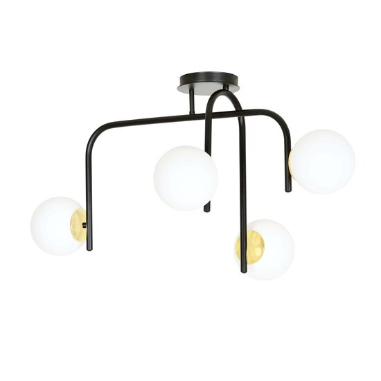 Emibig Emibig Tampere special black and gold ceiling lamp with curved arms and 4x E14 in a white sphere - Ideal lighting for modern interiors