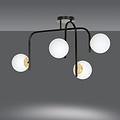 Tampere special black and gold ceiling lamp with curved arms and 4x E14 in a white sphere