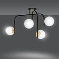 Tampere special black and gold ceiling lamp with curved arms and 4x E14 in a white sphere