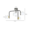 Tampere special black and gold ceiling lamp with curved arms and 4x E14 in a white sphere