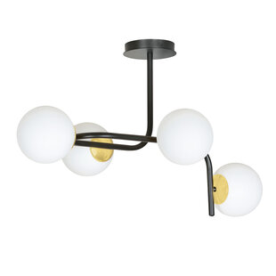 Tampere large black and gold ceiling lamp with curved arms and 4x E14 in a white bulb