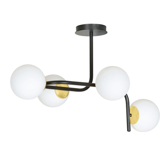 Emibig Emibig Tampere grande lampe de plafond noire et dorée avec bras courbés et 4x E14 dans une ampoule blanche - Éclairage idéal pour les intérieurs modernes