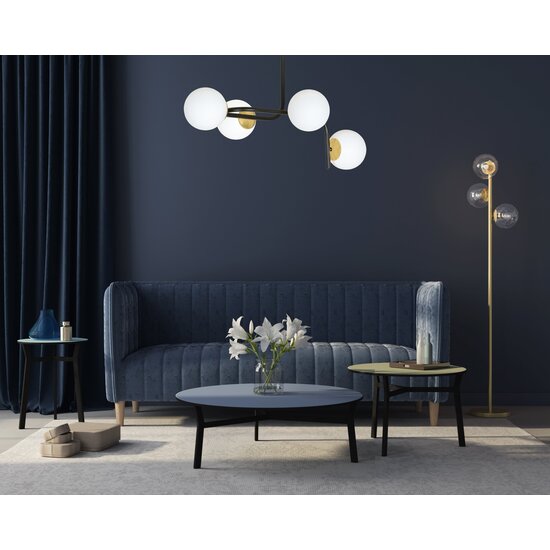Tampere large black and gold ceiling lamp with curved arms and 4x E14 in a white bulb