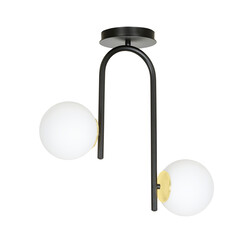 Plafonnier courbé Tampere noir et doré avec 2 ampoules E14 en verre blanc