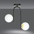 Tampere curved black and gold ceiling lamp with 2 glass white bulbs E14