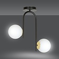 Tampere curved black and gold ceiling lamp with 2 glass white bulbs E14