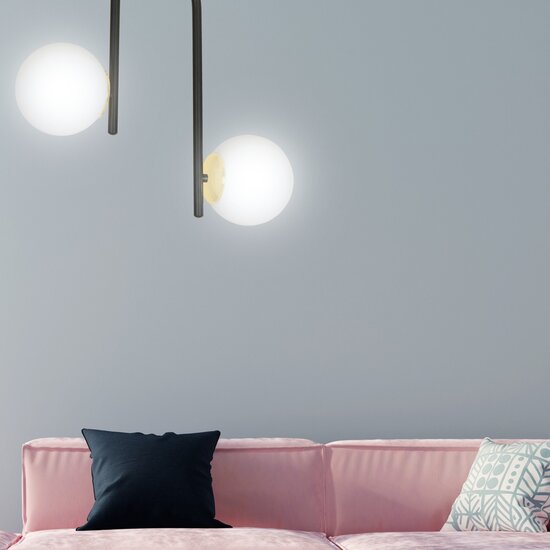 Tampere curved black and gold ceiling lamp with 2 glass white bulbs E14
