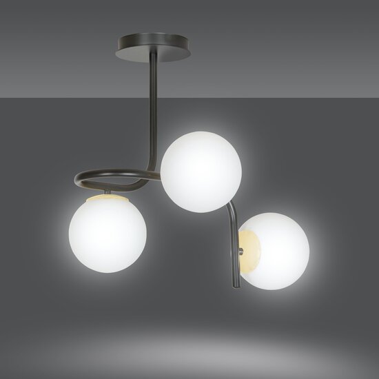 Lámpara de techo Tampere negra y dorada con 3 bombillas blancas para E14