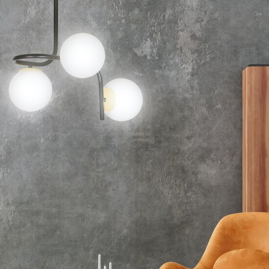 Emibig Emibig Iluminación de techo Tampere negro y dorado con 3 bombillas blancas para E14 - Iluminación perfecta para cualquier habitación