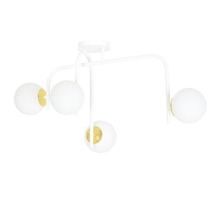 Espoo speciale witte en gouden plafondlamp met gebogen armen en 4x E14 in een witte bol