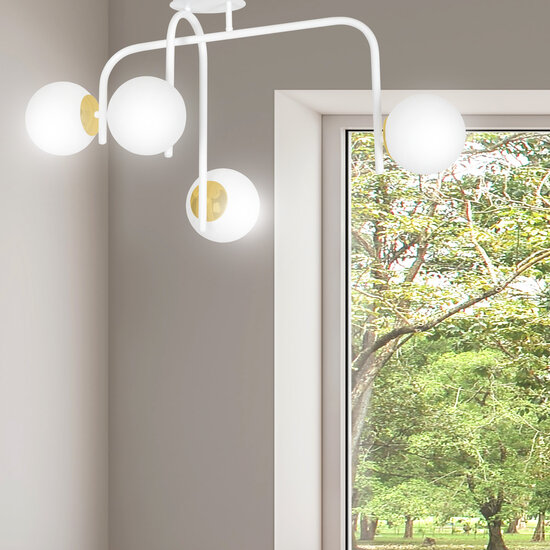 Emibig Emibig Lámpara de techo especial Espoo blanca y dorada con brazos curvados y 4x E14 en una bombilla blanca - Iluminación elegante para su hogar