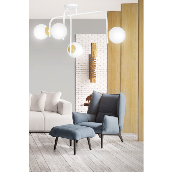 Emibig Emibig Espoo speciale witte en gouden plafondlamp met gebogen armen en 4x E14 in een witte bol - Perfecte sfeerverlichting voor elk interieur