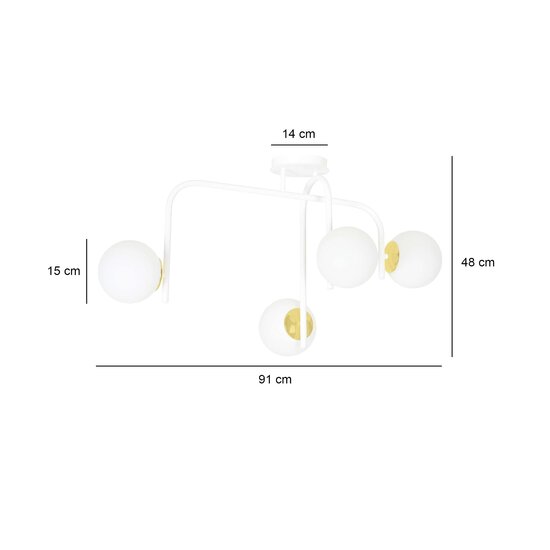Emibig Emibig Espoo speciale witte en gouden plafondlamp met gebogen armen en 4x E14 in een witte bol - Perfecte sfeerverlichting voor elk interieur