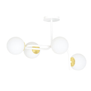 Espoo large white with gold ceiling lamp with curved arms and 4x E14 in a white bulb