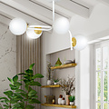 Espoo large white with gold ceiling lamp with curved arms and 4x E14 in a white bulb