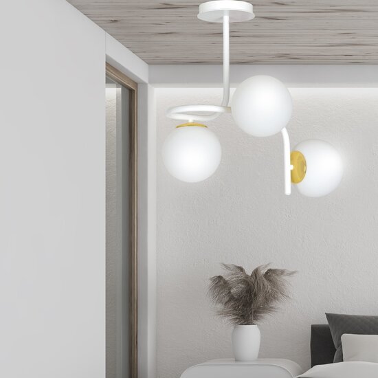 Emibig Emibig Deckenleuchte Espoo weiß und gold mit 3 weißen Glühbirnen für E14 - Schaffen Sie eine gemütliche Atmosphäre in Ihrem Zuhause
