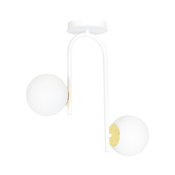 Plafonnier courbé Espoo blanc et doré avec 2 ampoules blanches en verre E14