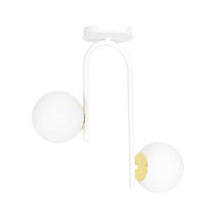Espoo curved white and gold ceiling lamp with 2 glass white bulbs E14
