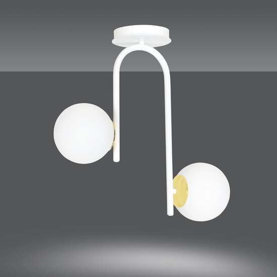 Plafonnier courbé Espoo blanc et doré avec 2 ampoules blanches en verre E14