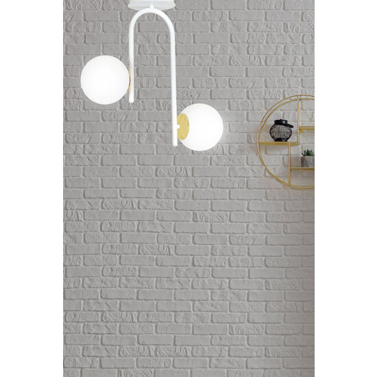 Espoo gebogen witte en goud plafondlamp met 2 glazen witte bollen E14