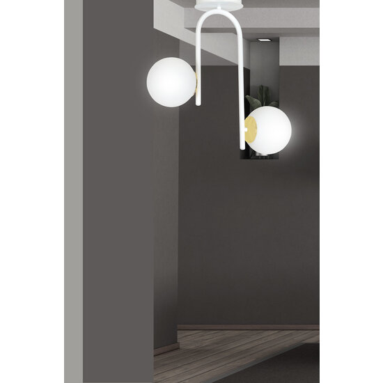 Espoo curved white and gold ceiling lamp with 2 glass white bulbs E14