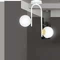 Espoo curved white and gold ceiling lamp with 2 glass white bulbs E14