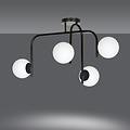 Helsingfors speciale zwarte plafondlamp met gebogen armen en 4x E14 in een witte bol