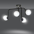 Helsingfors speciale zwarte plafondlamp met gebogen armen en 4x E14 in een witte bol